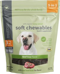 Treatibles Broad Spectrum Hemp Extract Canine Beef Liver Flavored Soft Chewable Calming Supplement for Dogs, 3-mg, 60 count