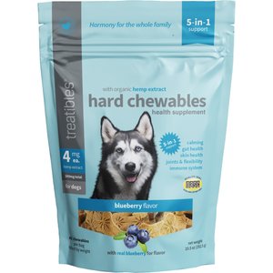 Treatibles Broad Spectrum Hemp Extract Canine Blueberry Flavored Hard Chewable Calming Supplement for Dogs, 4-mg, 45 count