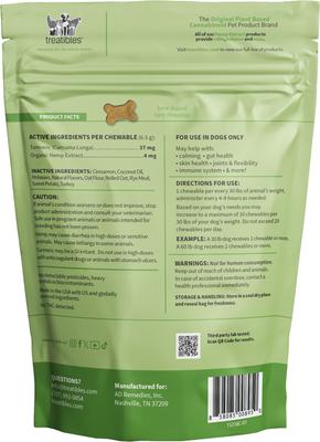 Show full view: Treatibles Broad Spectrum Hemp Extract Canine Turkey Flavored Hard Chewable Calming Supplement for Dogs, 4-mg, 45 count slide 3 of 3
