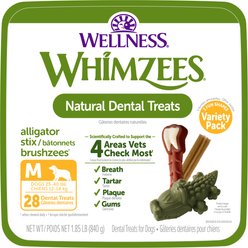 WHIMZEES by Wellness Variety Box Dental Chews Natural Grain-Free Dental Dog Treats, Medium, 28 count