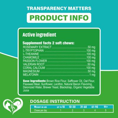 Show full view: Beloved Pets Melatonin Bacon Flavored Chews Calming Supplement for Dogs, 10-oz bag slide 6 of 8