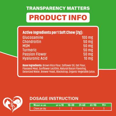 Show full view: Beloved Pets Glucosamine Bacon Flavored Chews Hip & Joint Support Supplement for Dogs, 10-oz bag slide 6 of 9