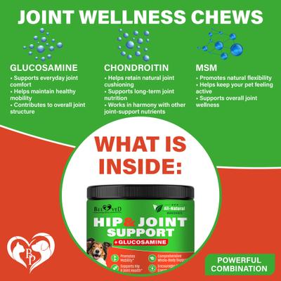 Show full view: Beloved Pets Glucosamine Bacon Flavored Chews Hip & Joint Support Supplement for Dogs, 10-oz bag slide 4 of 9