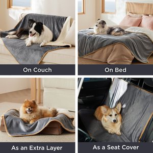 Bedsure Waterproof Sherpa Fleece Reversible Furniture Protector Dog & Cat Throw Blanket, Grey, Large