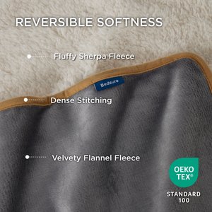 Bedsure Waterproof Sherpa Fleece Reversible Furniture Protector Dog & Cat Throw Blanket, Grey, Large