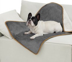 Bedsure Waterproof Sherpa Fleece Reversible Furniture Protector Dog & Cat Throw Blanket, Grey, Medium