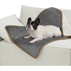 Bedsure Waterproof Sherpa Fleece Reversible Furniture Protector Dog & Cat Throw Blanket, Grey, Medium