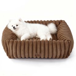 Bedsure ComfyFleece Orthopedic Bolster Dog Bed with Removable Cover, Copper Brown, Medium