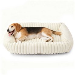 Bedsure Orthopedic Bolster Dog Bed with Removable Cover, Cream, Large