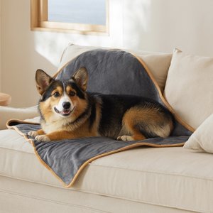 Bedsure Waterproof Sherpa Fleece Reversible Furniture Protector Dog & Cat Throw Blanket, Grey, Large