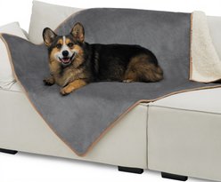Bedsure Waterproof Sherpa Fleece Reversible Furniture Protector Dog & Cat Throw Blanket, Grey, Large