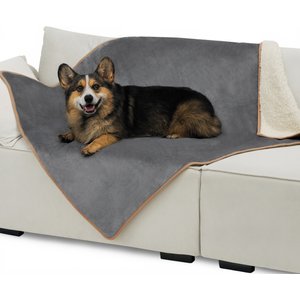 Bedsure Waterproof Sherpa Fleece Reversible Furniture Protector Dog & Cat Throw Blanket, Grey, Large
