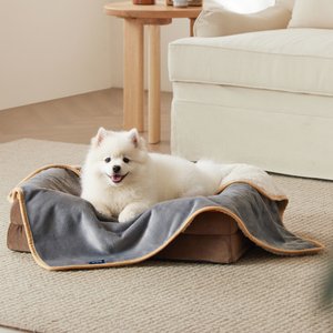 Bedsure Waterproof Sherpa Fleece Reversible Furniture Protector Dog & Cat Throw Blanket, Grey, Small