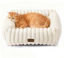 Bedsure Orthopedic Bolster Dog Bed with Removable Cover, Cream, Small