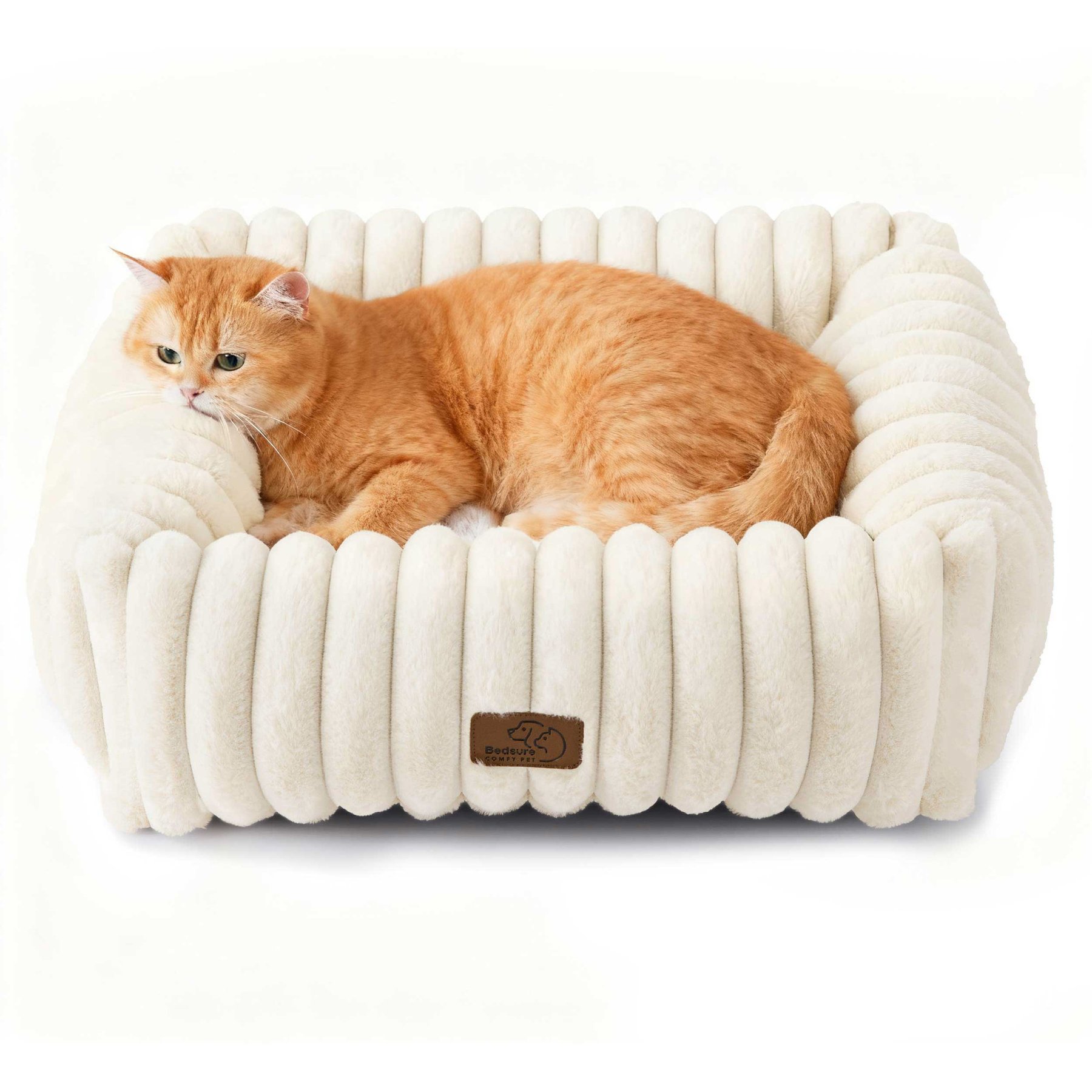 Bedsure ComfyFleece Orthopedic Bolster Dog Bed with Removable Cover, Cream, Small