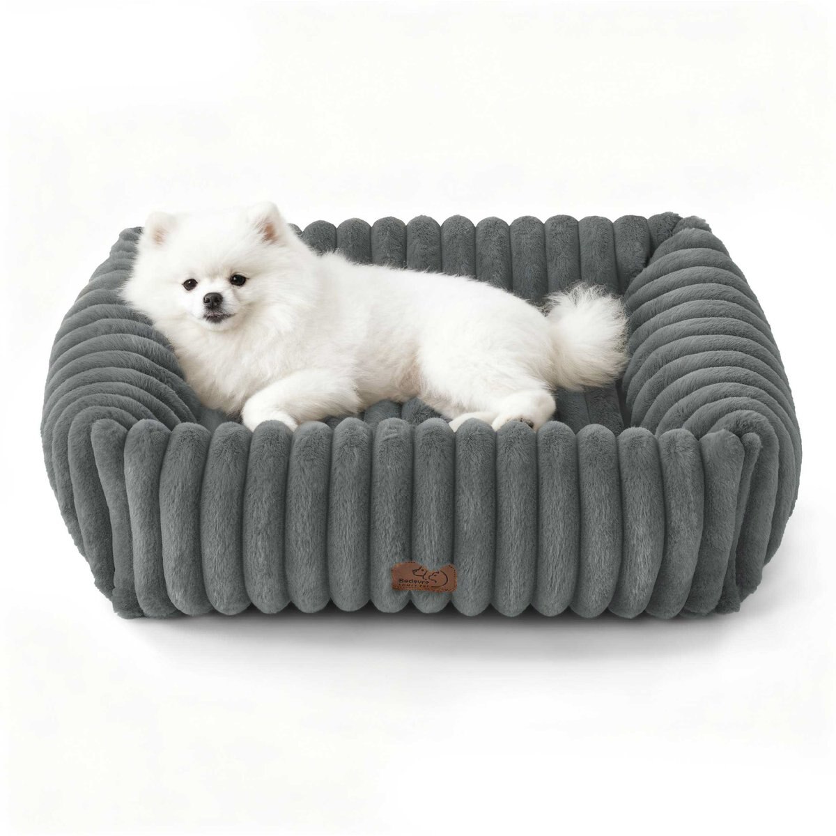 Bedsure ComfyFleece Orthopedic Bolster Dog Bed with Removable Cover, Warm Grey, Medium