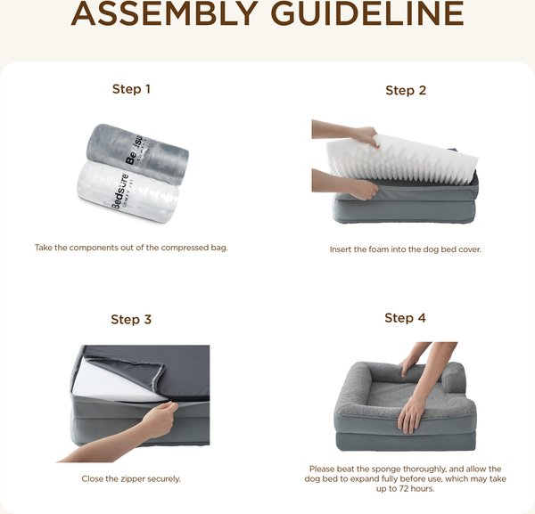 Show full view: Bedsure Orthopedic Bolster Dog Sofa Bed with Removable Cover, Self Warming-Grey, Large slide 7 of 10