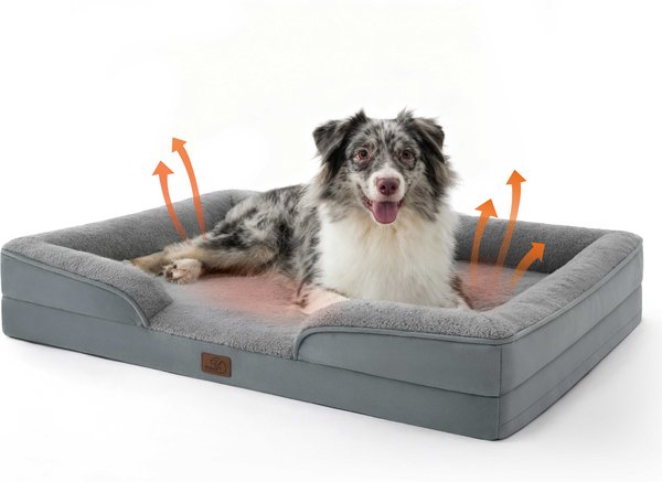 Show full view: Bedsure Orthopedic Bolster Dog Sofa Bed with Removable Cover, Self Warming-Grey, Large slide 1 of 10