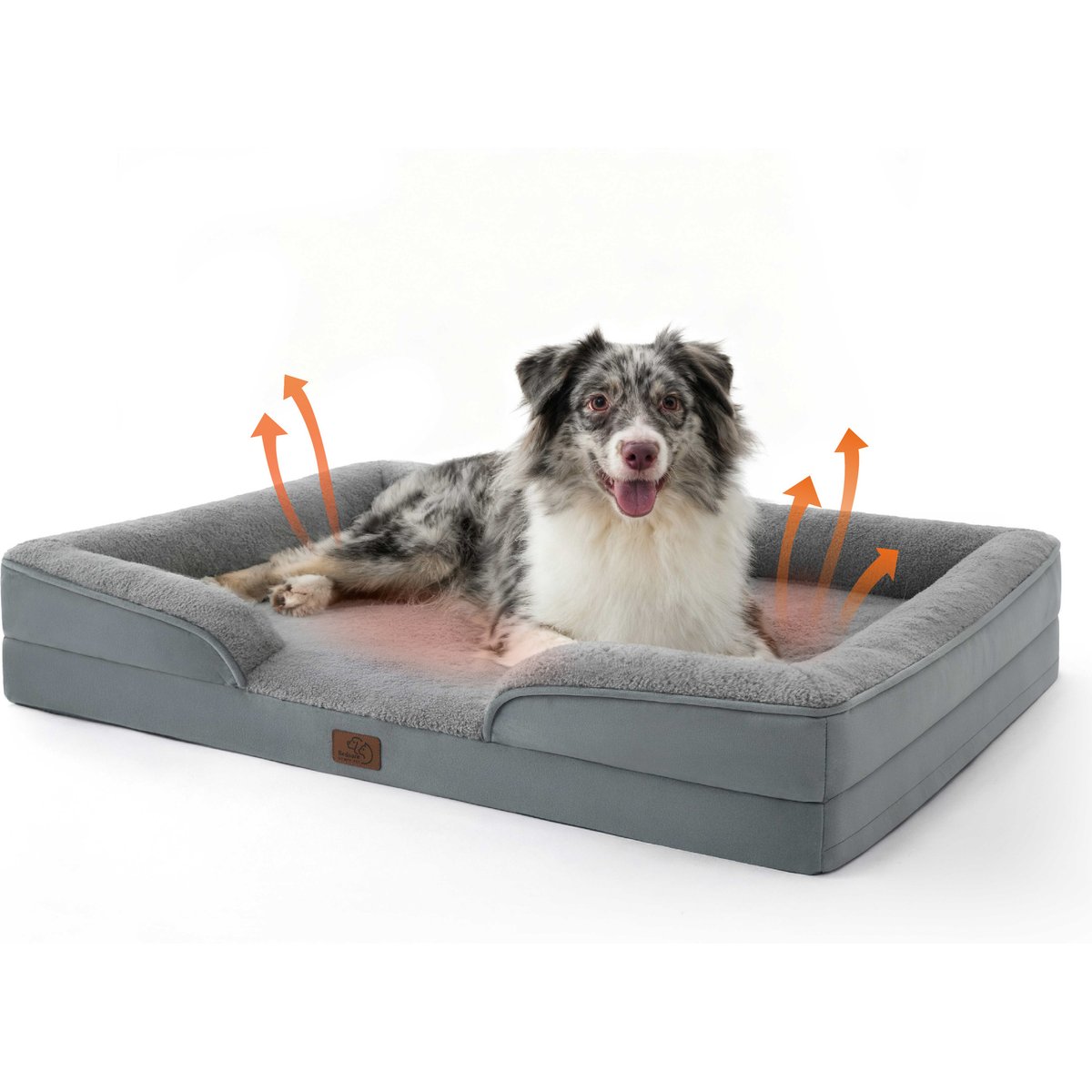 Bedsure Orthopedic Bolster Dog Sofa Bed with Removable Cover, Self Warming-Grey, Large