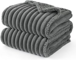 Bedsure ComfyFleece Waterproof Dog & Cat Blanket, Warm Grey, Large