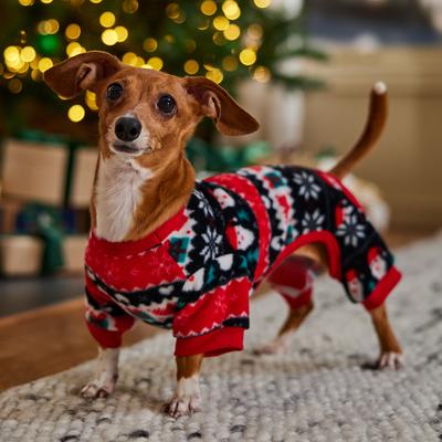 Show full view: Frisco Santa Fair Isle Polar Fleece Dog & Cat PJs, Santa Plaid, Small slide 6 of 9