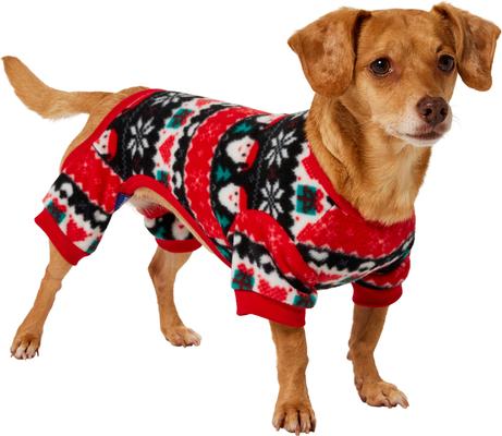 Show full view: Frisco Santa Fair Isle Polar Fleece Dog & Cat PJs, Santa Plaid, Small slide 3 of 9