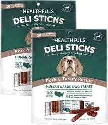 Healthfuls Deli Sticks Pork & Turkey Human-Grade Gluten-Free Soft & Chewy Dog Treats, 10 count bag, bundle of 2