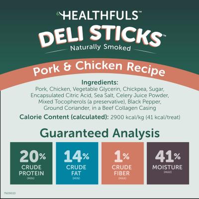 Show full view: Healthfuls Deli Sticks Pork & Chicken Human-Grade Gluten-Free Soft & Chewy Dog Treats, 20-count bundle slide 6 of 10
