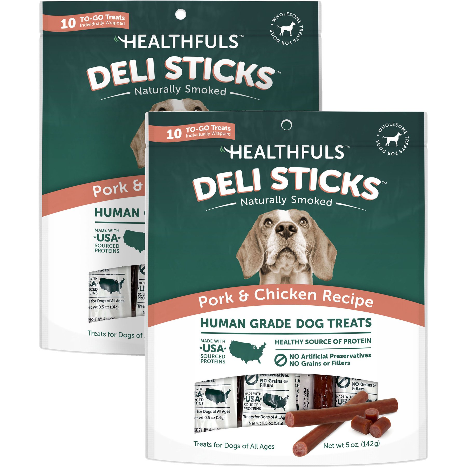 Healthfuls Deli Sticks Pork & Chicken Human-Grade Gluten-Free Soft & Chewy Dog Treats, 20-count bundle