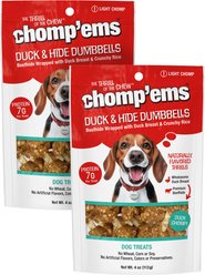 Chomp'ems Duck & Rice Dumbbells Jerky Dog Treats, 4-oz bag, bundle of 2