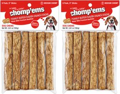 Chomp'ems Peanut Butter Crunchy Sticks Dog Treats, 6 count, bundle of 2