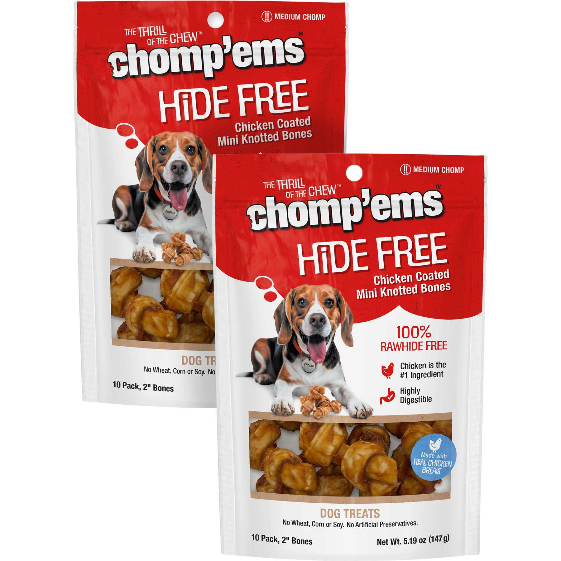 Chomp'ems Hide-Free Chicken Mini Knot Bones Dog Treats, 20-count bundle