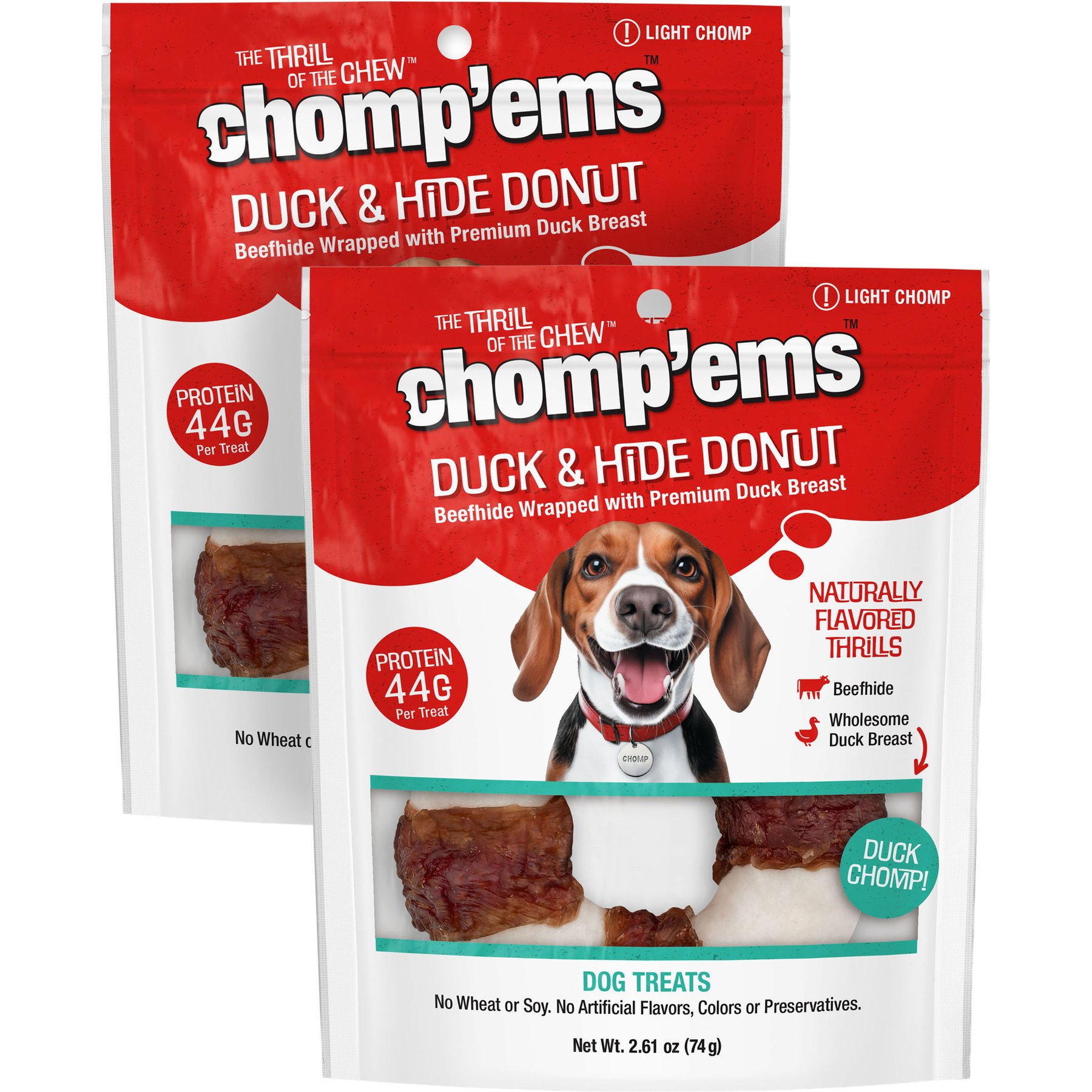 Chomp'ems Beefhide Donut with Duck Dog Treats, 2 count bundle