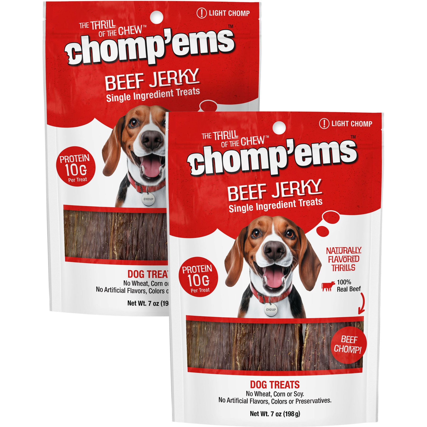 Chomp'ems Beef Jerky Dog Treats, 7-oz bag, bundle of 2