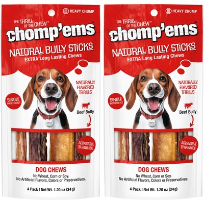 Chomp'ems Chomp'ems 6" Bully Stick Dog Treats, 4 count, bundle of 2