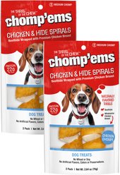 Chomp'ems 6" Beefhide Spiral with Chicken Dog Treats, 2 count, bundle of 2