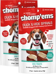 Chomp'ems Premium Beefhide Spiral Duck Dog Treats, 2 count, bundle of 2