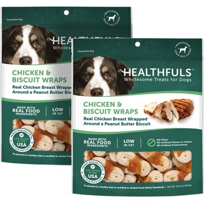 Healthfuls Healthfuls Chicken & Peanut Butter Biscuit Wraps Dog Treats, 16-oz bag, bundle of 2
