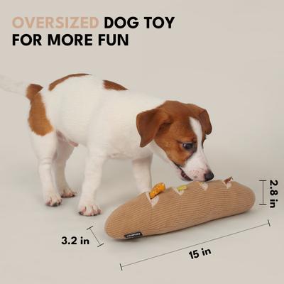 Show full view: CHEWFFON Baguette Interactive Enrichment Puzzle Squeaky Dog Plush Toy, Brown slide 4 of 6