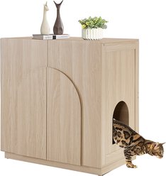Unipaws High Type Cat Litter Box Enclosure, Arched Wood