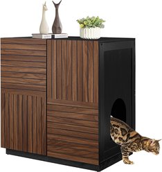 Unipaws High Type Cat Litter Box Enclosure, Square Walnut
