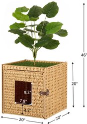 Unipaws Handwoven Rattan Cat Litter Box Enclosure with Artificial Plant, Beige slide 2 of 7