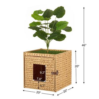 Show full view: Unipaws Handwoven Rattan Cat Litter Box Enclosure with Artificial Plant, Beige slide 7 of 7