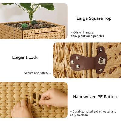 Show full view: Unipaws Handwoven Rattan Cat Litter Box Enclosure with Artificial Plant, Beige slide 6 of 7