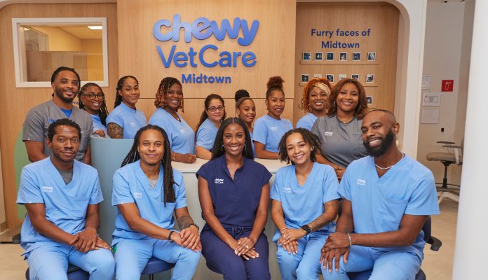 Members of the Chewy Vet Care Midtown care team gathered in the clinic