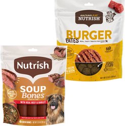 Rachael Ray Nutrish Burger Bites, Beef Burger with Bison + Soup Bones Beef & Barley Flavor Dog Treats slide 1 of 9