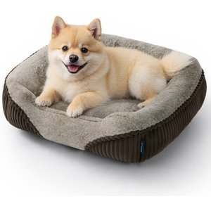 Bedsure Square Bolster Dog Bed, Brown, Small