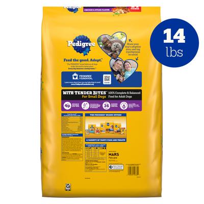 Show full view: Pedigree Tender Bites Complete Nutrition Chicken & Steak Flavor Small Breed Adult Dry Dog Food, 14-lb bag slide 3 of 11