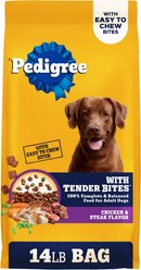 Pedigree Tender Bites Adult Complete Nutrition Chicken & Steak Flavor Dry Dog Food, 14-lb bag
