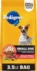 Pedigree Small Dog Complete Nutrition Grilled Steak & Vegetable Flavor Dog Kibble Small Breed Adult Dry Dog Food, 3.5-lb bag slide 1 of 9